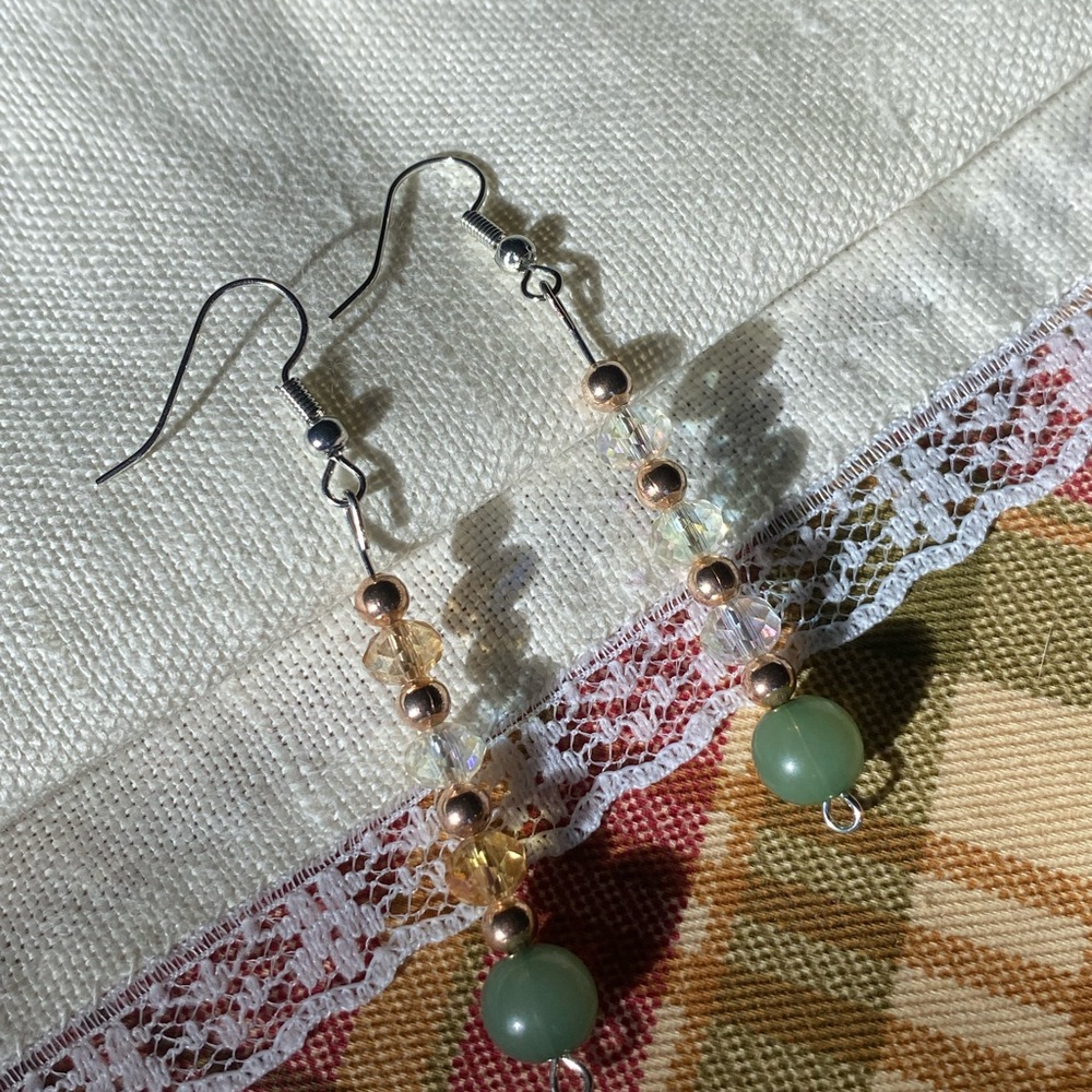 Chic Green and Gold Beaded Earrings